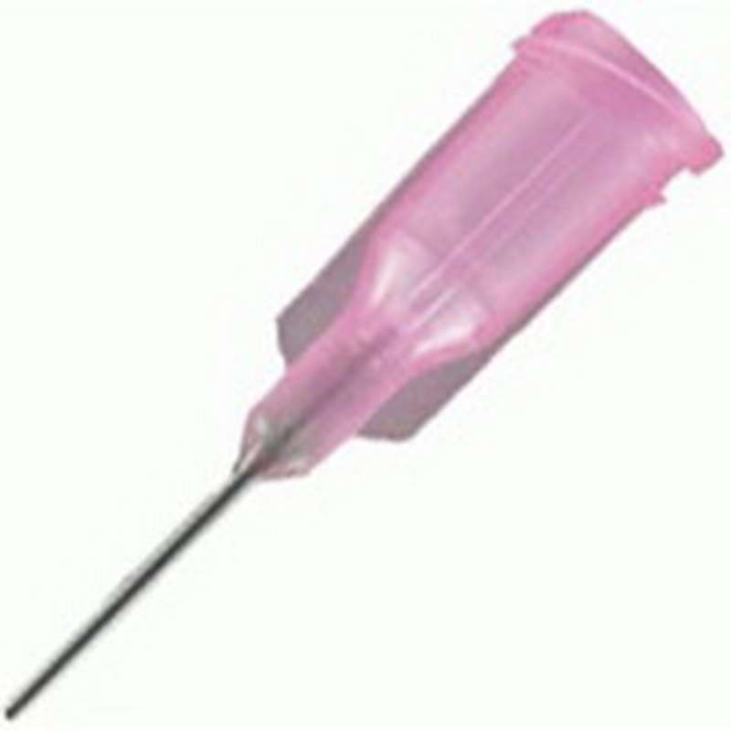 NT Series High Precision Stainless Steel 20 Gauge Needle with Pink Luer Lock Hub, .024" I.D., .036" O.D., 1/2" Long, 50 per Box